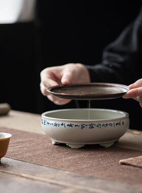 墨花己古青仿古壶承手写青釉GSU下拟陶瓷干泡盘古铜做古旧小茶盘