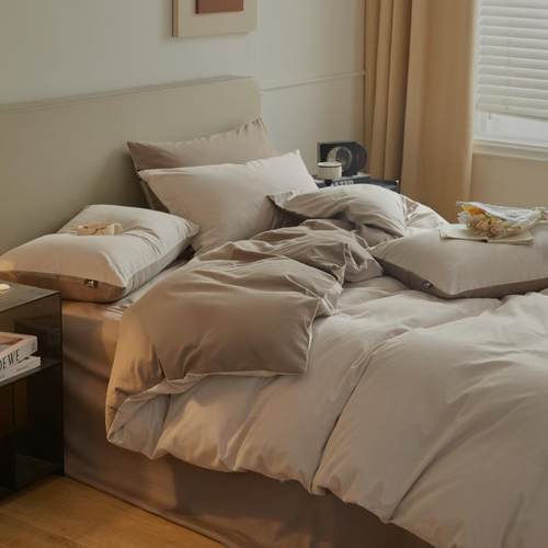 GRIA类100支绒棉全床棉磨毛四件套纯棉长轻奢纯单色简约被套款三