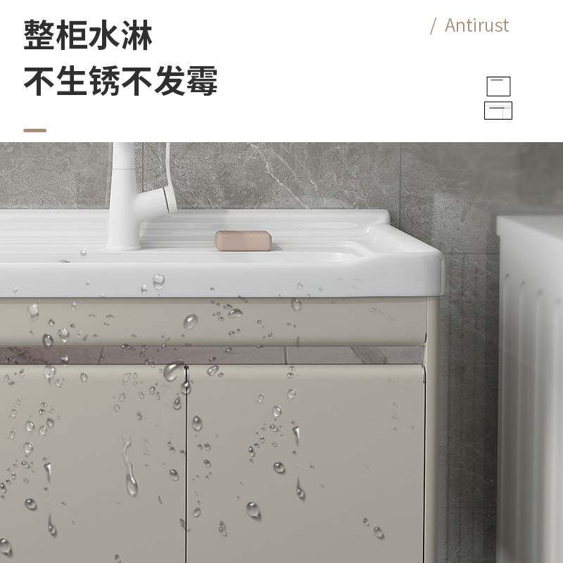 5V不锈钢洗衣柜水槽阳台洗衣池带搓板陶瓷一体洗手盘挂墙式洗漱台