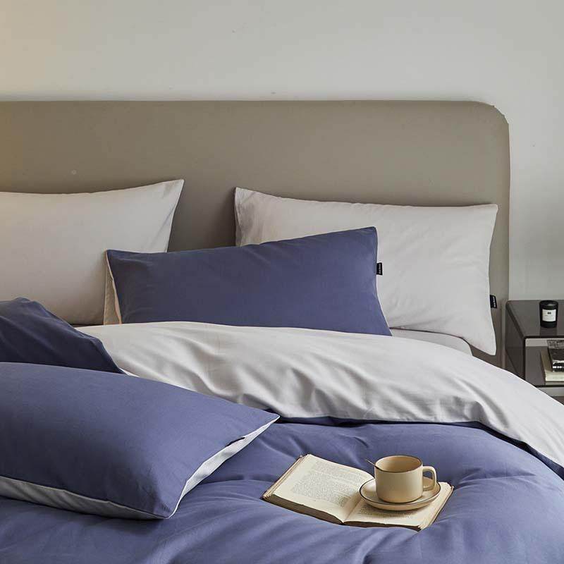 秋冬新款纯棉1A00素色磨毛ELZ四支套类全棉纯色件床笠被套床单三