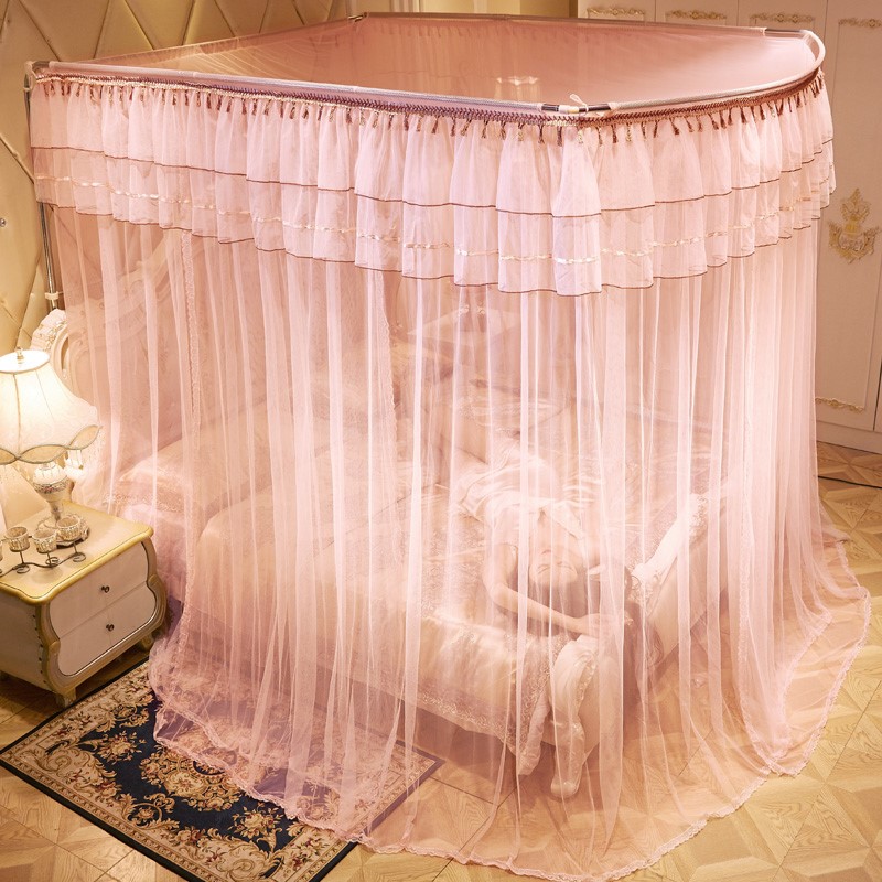 伸缩蚊帐U型加密厚纹账2米x三开门纹帐公主风1.5米1.8m床双人家用