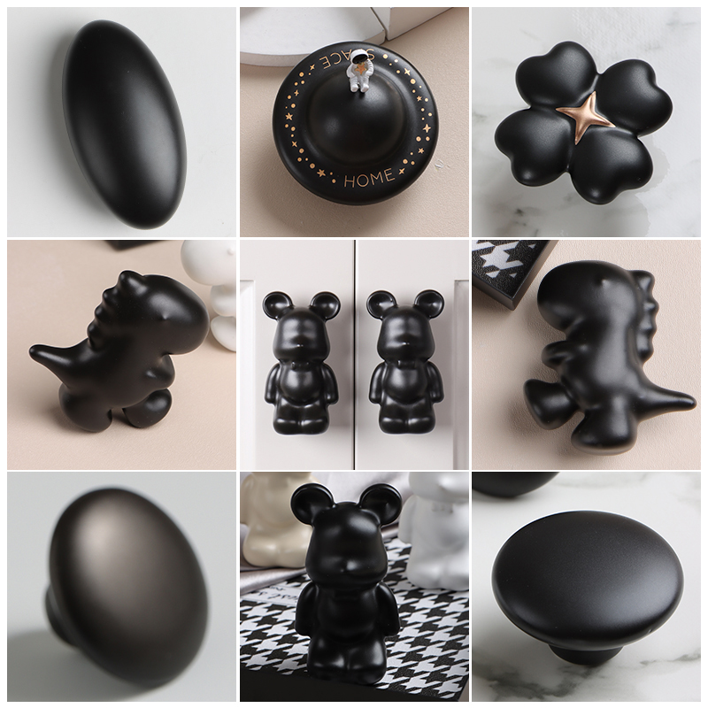 黑色儿童房拉手现代简约衣柜门橱柜子床头柜抽屉卡通把手单孔