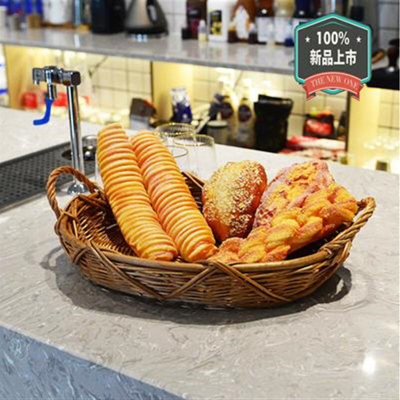 手工柳编藤编摆放篮零食筐果盘圆形食物烘培面包托盘陈列展示篮子