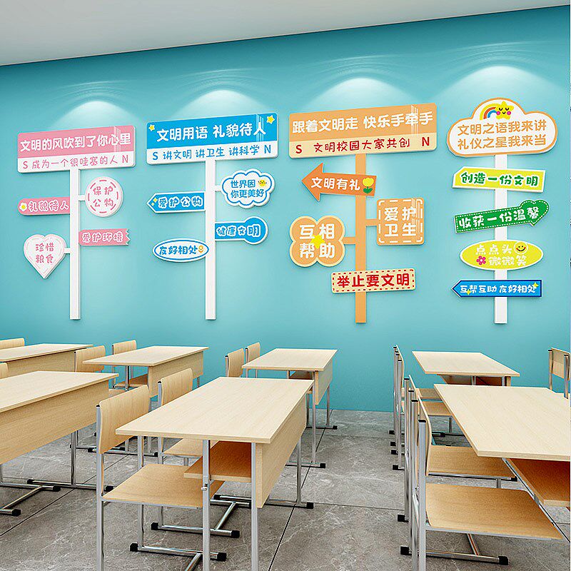 讲文明懂礼貌班级文化墙装饰中小学校楼梯教室走廊墙面装饰墙贴纸