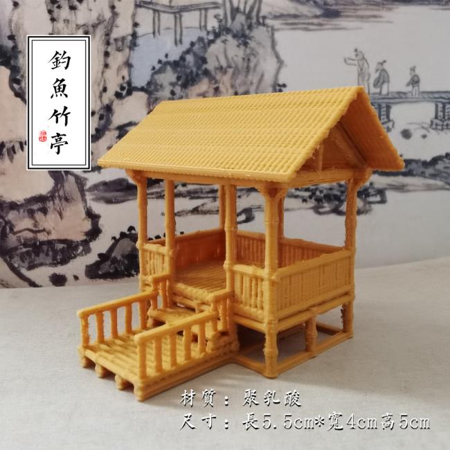 仿茅草亭微景摆件古代建筑模型 角亭茅草亭钓鱼竹亭 盆景沙盘装饰