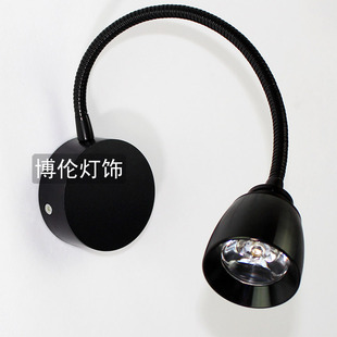 led射灯3w全套背景墙灯过道灯走廊灯 床头壁灯1W 黑色软管射灯明装