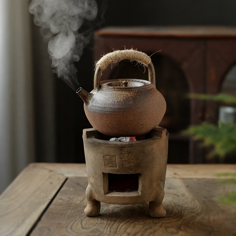 陶壶砂铫 手拉烧水煮茶壶 茶诗白泥凉炉潮州工夫茶炉 火炭炉 碳炉