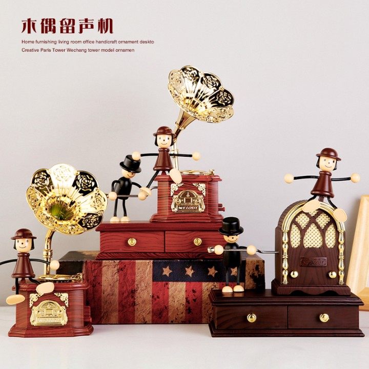 欧式复古创意木偶留声机收音机音乐盒摆件酒吧书房玄关桌面装饰品,家居饰品,音乐盒,淘宝优惠券,粉丝福利购,淘宝优惠卷