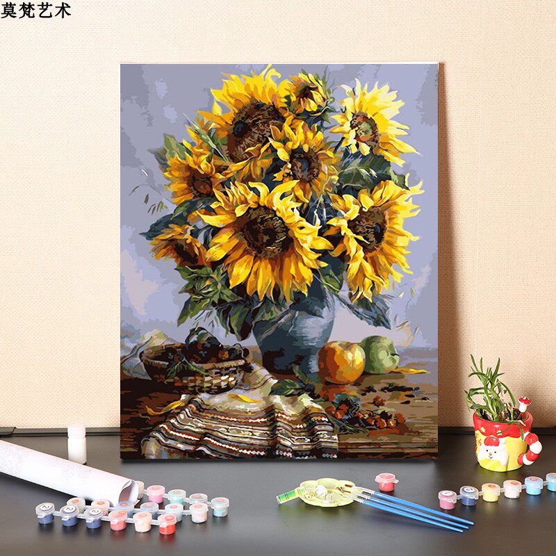 数字油画diy手工制作填充抽象菊花欧式复古手绘涂色丙烯油彩画画