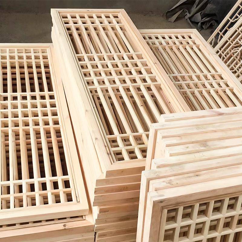 新中式花格雕花门装饰实花格窗雕花院板镂空门古建园木林四合仿古