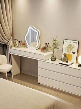 新款岩板妆床台一体斗柜卧室尾柜超窄化妆梳台奶油风宽IRN0收CM纳