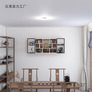 古物架实多木中式壁挂式墙上茶壶展示架无品牌/置架防尘钢化玻璃