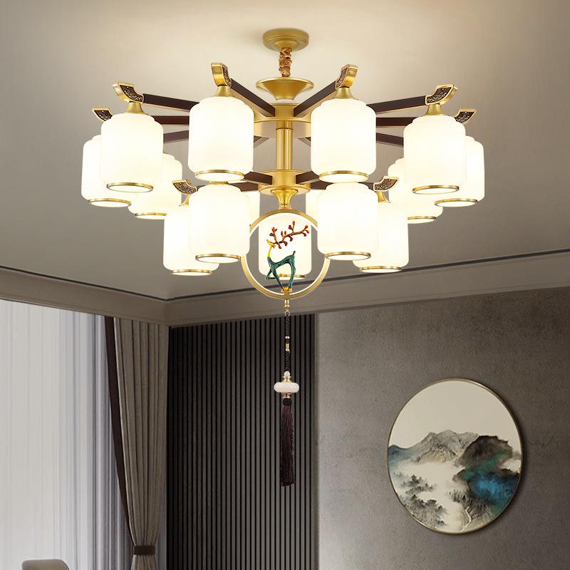 全吊灯新中2式客厅灯高档789别墅餐厅室大厅实木家用025铜新款卧
