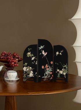 中古竹小屏风桌面摆件新中墨式摆F98HTSJ9茶桌家居边柜斗风柜装饰