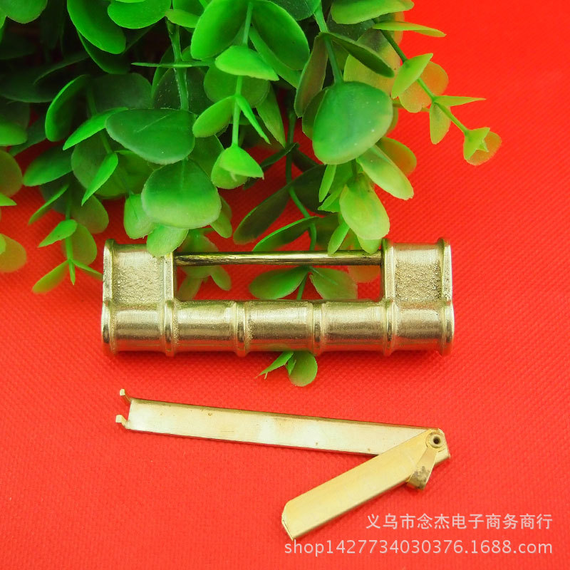 中式仿古全铜横开竹节挂锁