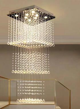 复式挑空吊灯别墅水晶灯LED楼灯饰灯具厅楼吊灯梯客905方形水晶吊
