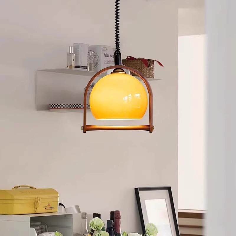 中古玻厅璃吊灯可伸缩厅吧台灯日餐式实木台诧寂风复975古岛餐桌