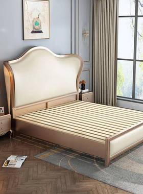 美式木床实主卧法式公床现代简床约元宝头实木主ACH床轻奢储物婚