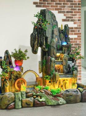 大型落地假VXY山小桥水车池流招水财鱼私水家庭院花园造景装饰风