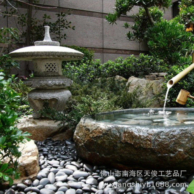 石雕喷泉日式流水石钵景观花园庭院水景枯山水景观落地流水摆件