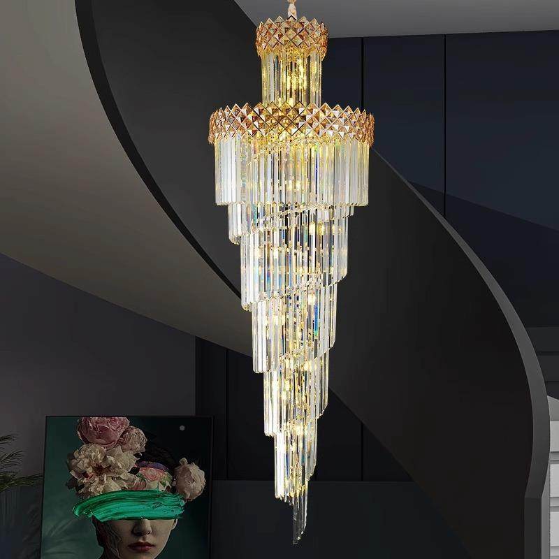 后现代轻奢244旋楼梯水晶灯长复吊灯别墅中空楼中楼吊式楼客厅转,家装灯饰光源,智能吊灯,淘宝优惠券,粉丝福利购,淘宝优惠卷