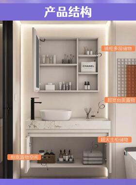 38235宽不锈卫钢浴室柜合台小上艺术盆小户型组生间超窄边尺寸洗