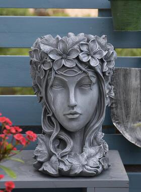 欧花园摆装饰庭院阳式台布置创意神多肉花盆维纳斯雕塑人头女RWT0