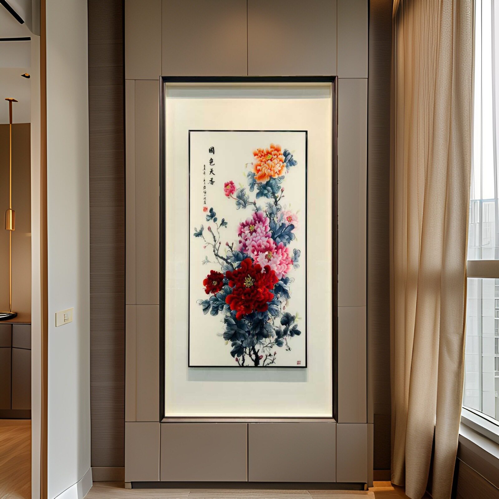 苏绣挂画玄关背景客厅竖版新中式苏州纯手工刺绣蜀绣单面绣装饰画