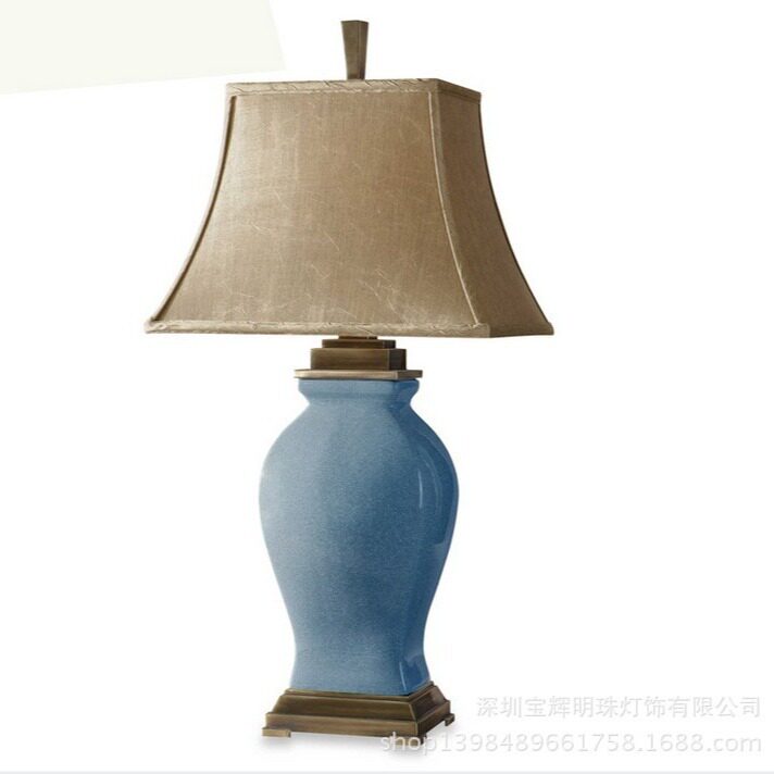 美式台灯陶瓷美式浅蓝色裂纹客厅卧室样板间裂纹台灯可调光