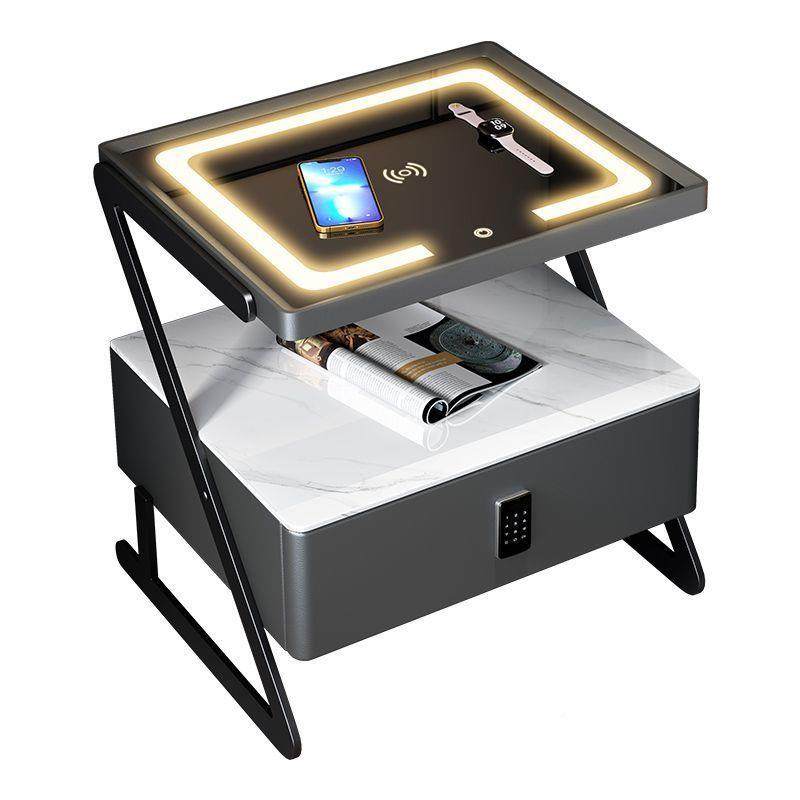 de202d5新款实木智892能床床头柜现代简约无线网充电红卧室铁艺边