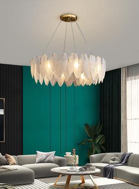 法式轻奢客年厅吊灯现代简约羽餐毛新202526款主卧室厅网红灯具