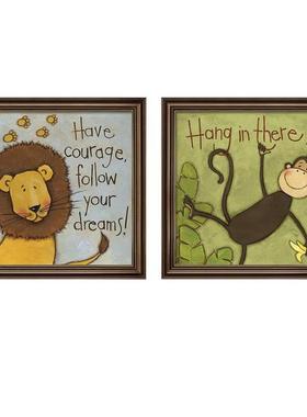 美式儿饰房卧室装饰画床头挂画女孩男小孩620卡通童画装墙画动物