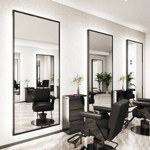 网红理发店镜台发廊专用壁挂式简约美发店落地镜LED烫染镜台触控