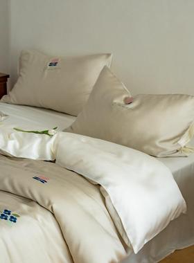 日小清新淡蓝色100支天丝夏套四件奥地利三件套刺82382绣凉爽冰丝