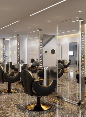 美店镜网理发店单双面台镜红子发廊发专js5060用带灯落地镜不锈钢