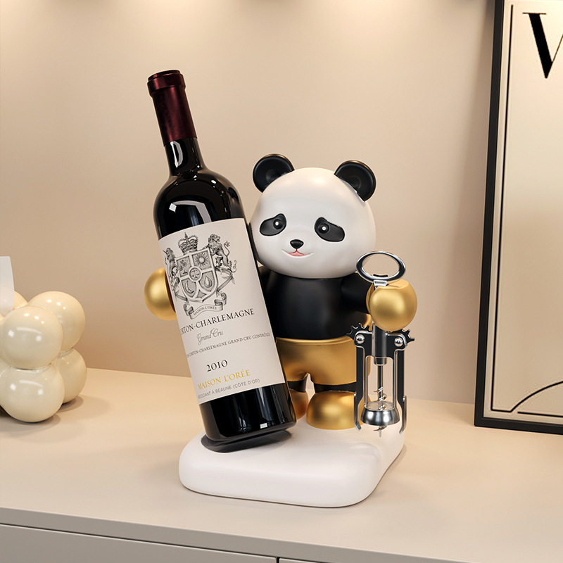 轻奢熊猫红酒架摆件客厅餐边柜
