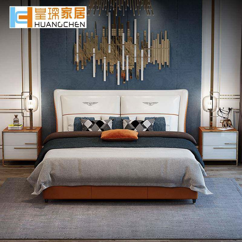 皇港式软体床轻奢房床纳帕皮主卧床套简约婚床家具美床式琛床FNS