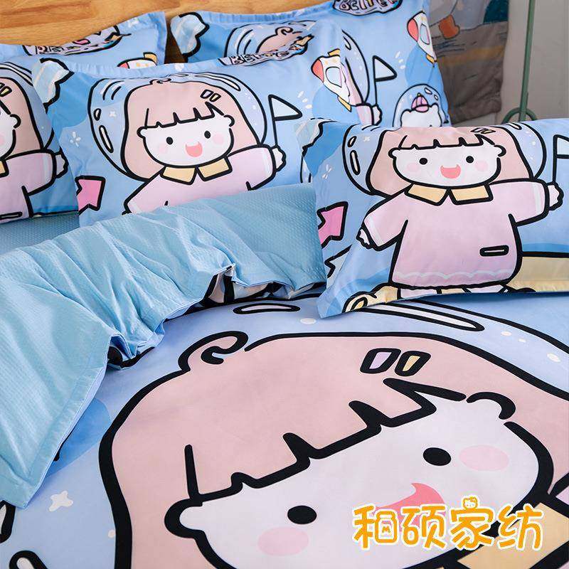 儿童恒温棉四件套卡通套凹凸被套泡泡床单枕生套学宿舍三623件单