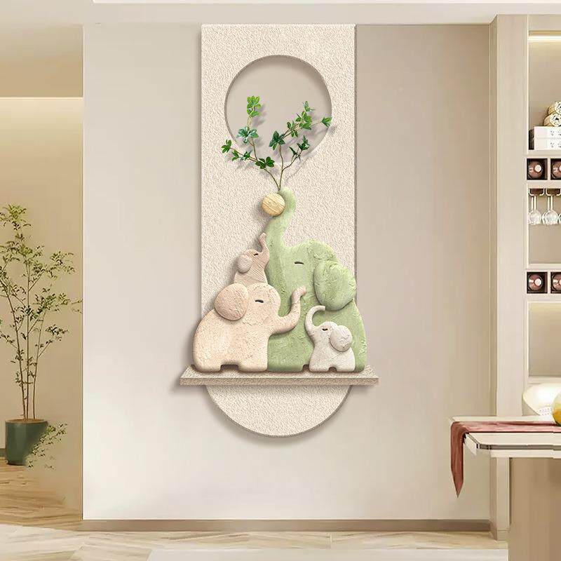现代简约入户玄关装饰过画绿大象走廊墙挂画奶道油风正植对门DIH