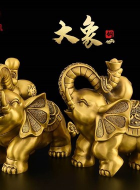 铜大象摆件一对铜象吸水象财门口客厅办公室装饰品财富大象大号