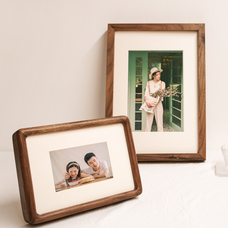 实木摆台打印洗照片装裱定制做成结婚照婚纱宝宝全家福黑胡桃相框