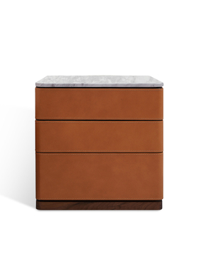 JNLEZI 意式极简大理石床头柜橙色马鞍皮Fidelio胡桃木实木床边柜