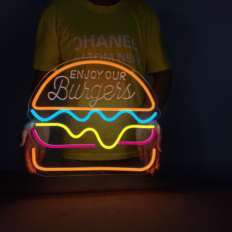 LED汉堡热狗霓虹灯披萨店PIZZ造型灯小吃烧烤布置广告灯牌订做