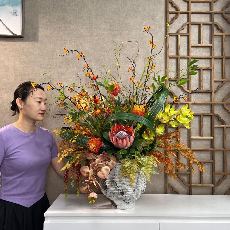 诧寂风酒店大堂仿真花别墅摆设大气插花装饰花样板间大型假花套装