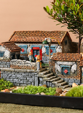 怀旧复古摆件客厅茶几庭院装饰工艺品桌面微景观摆设老房子模型