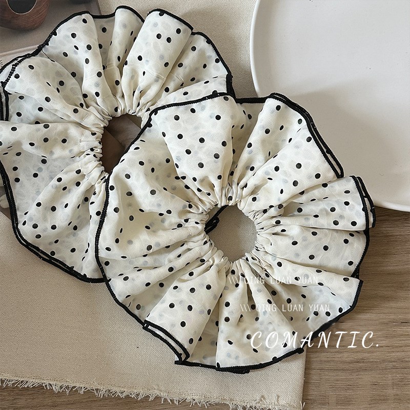 cho大号波点~层米白波浪大肠发圈女202新款复古法式头花发绳