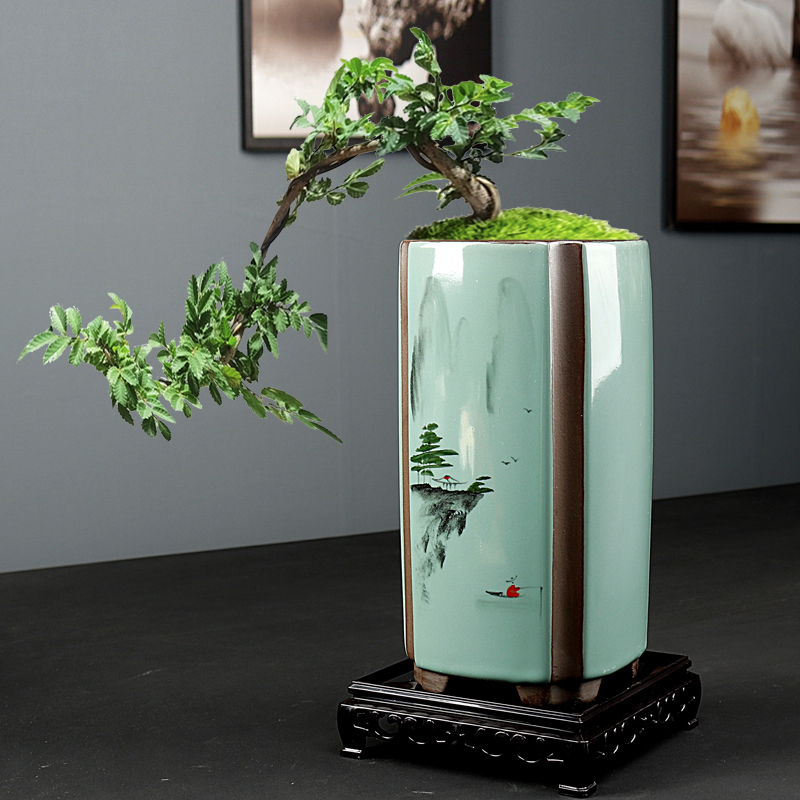 紫砂兰花盆墨兰惠兰蝴蝶兰陶瓷特大兰草高花盆手绘山水盆景盆