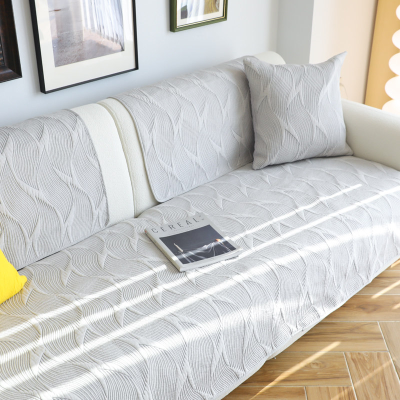 雨朵 素色防滑刺绣全棉四季通用沙发垫套巾布艺实木沙发坐垫定制