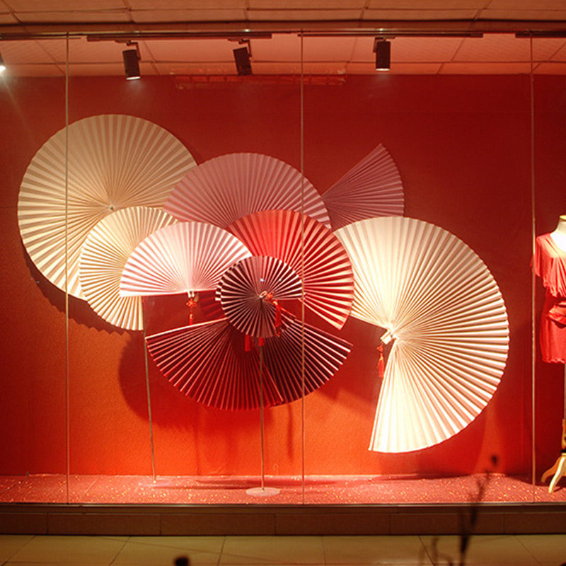 纸花扇橱窗美陈装饰4S店展厅布置商场酒店婚庆道具装饰纸扇花摆件
