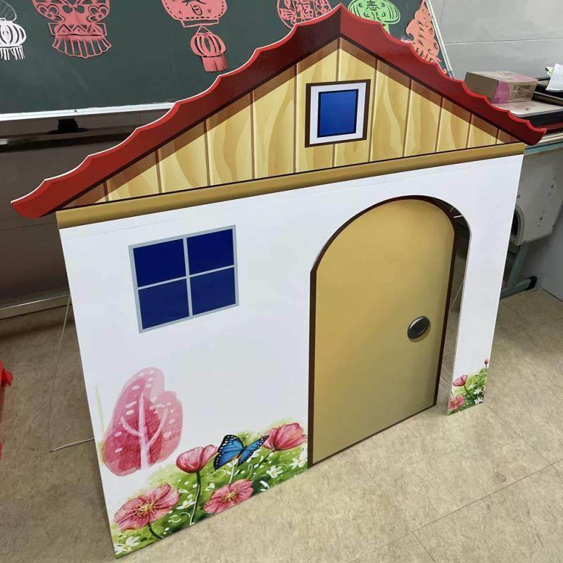 KT板开门房子城堡蘑菇茅草屋花丛树儿童舞台表演情景话剧布置道具